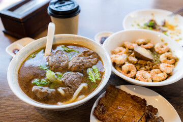 Taiwan local food braised beef noodles bowl
