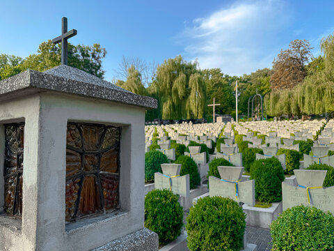 Lviv, Ukraine - 28 August 2023: Memorial of Ukrainian Sich Riflemen at Yaniv cemetery.