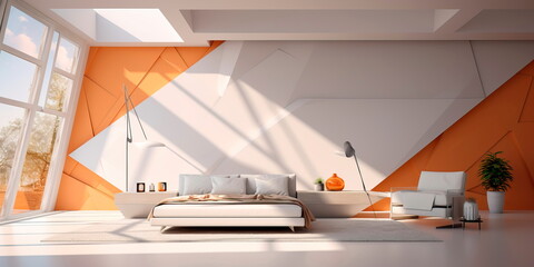 Geometric minimalist room interior design with clean lines and minimal decorative details Generative AI