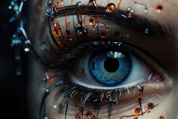 hyper-realistic, the eye of a humanoid android, anamorphic bokeh, ai generated.