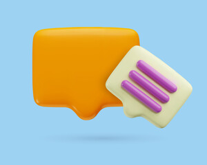 Speech Bubble cute plastic 3d icon. Chat message notification with blank copy space for text.