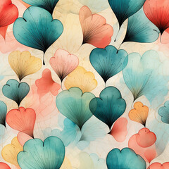 Seamless floral wallpaper with ginko leaves in pastel colors.