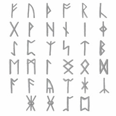 Hand drawn set of runes. Silver marker