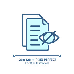 2D pixel perfect editable blue confidential document icon, isolated vector, thin line document illustration.