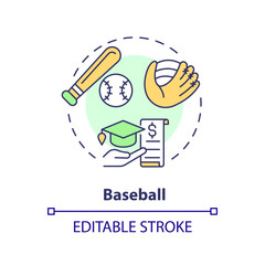 2D editable baseball thin line icon concept, isolated vector, multicolor illustration representing athletic scholarship.