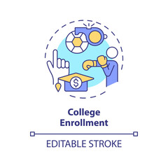 2D editable college enrollment thin line icon concept, isolated vector, multicolor illustration representing athletic scholarship.