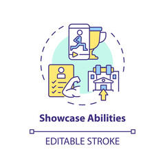 2D editable showcase abilities thin line icon concept, isolated vector, multicolor illustration representing athletic scholarship.