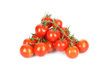 Branches of red ripe cherry tomatoes isolated on white