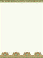 an ornate frame with a traditional mandala border pattern in green and gold color template background