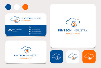 Fintech industry logo design with editable slogan. Branding book and business card template.