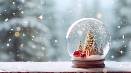 Christmas snow globe with snow and christmas tree - 640163954
