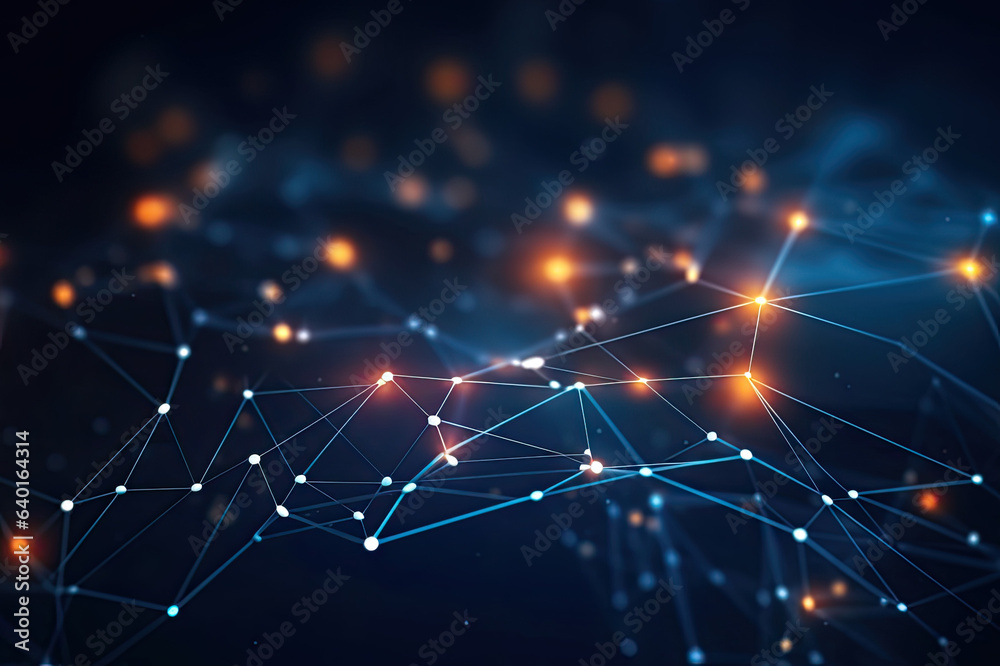 Fototapete Abstract digital dot line particle data background connecting technology concept.