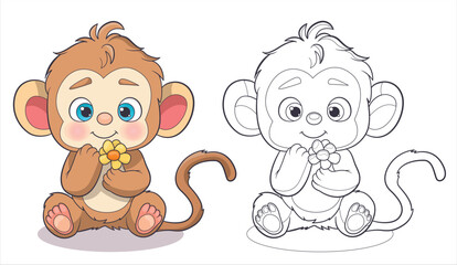 Fototapeta premium cute monkey vector drawing coloring book