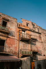 Facade of old abandoned buildings