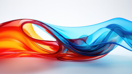 3D Abstract wavy glass with blue and orange color isolated white background