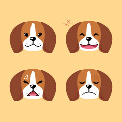 Set of cute character beagle dog faces showing different emotions for design.