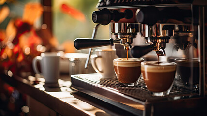 Fototapeta na wymiar Perfect Brew: Espresso Machine at the Cafe
