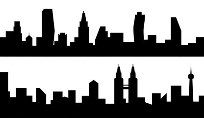 Naklejka premium Set of buildings silhouettes set on white background, vector illustration.