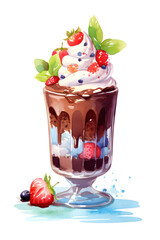 ベリーとチョコレートのパフェ　水彩イラスト