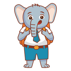 Cute elephant with backpack go to school.Animal back to school. The character is a schoolboy puppy.Animalistic childish character.Line art vector.Isolated on white background.