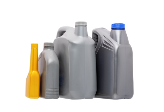 Oil gallon or lubricant bucket or engine oil bottle gray isolated background with clipping path