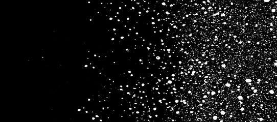 Snow, stars, twinkling lights, rain drops on black background. Abstract vector noise. Small particles of debris and dust. Distressed uneven grunge texture overlay.