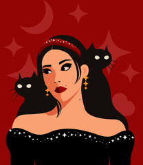 Beautiful Witch Woman Portrait With Stars Headband