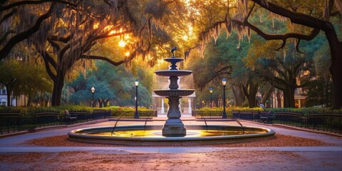 Forsyth Park in Savannah, Georgia, USA - obrazy, fototapety, plakaty