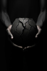 Person holding ball in their hands with cracked surface.