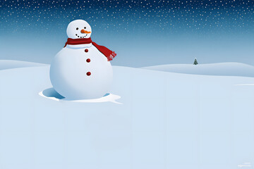 Obraz premium Vector Illustration of a Christmas Landscape with Snowman