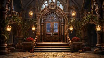 Obraz premium Tudor style, House Fantasy background, Creating antique design of Indoor Spaces architecture decorate vintage concept