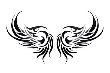 Obraz premium Heavenly soar. Black angelic winged on white background isolated. Eagle flight. Emblem of power and majesty. Skyward bound. Symbolic feathers in art
