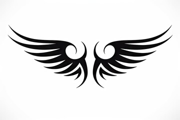 Fototapeta premium Heavenly soar. Black angelic winged on white background isolated. Eagle flight. Emblem of power and majesty. Skyward bound. Symbolic feathers in art