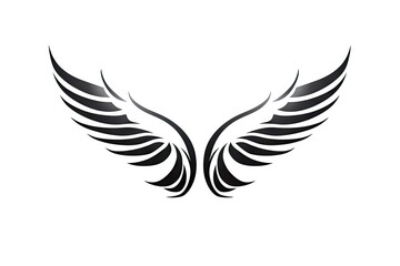 Obraz premium Heavenly soar. Black angelic winged on white background isolated. Eagle flight. Emblem of power and majesty. Skyward bound. Symbolic feathers in art