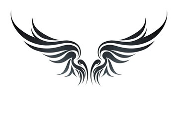Obraz premium Heavenly soar. Black angelic winged on white background isolated. Eagle flight. Emblem of power and majesty. Skyward bound. Symbolic feathers in art