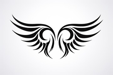 Obraz premium Heavenly soar. Black angelic winged on white background isolated. Eagle flight. Emblem of power and majesty. Skyward bound. Symbolic feathers in art