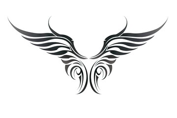 Heavenly soar. Black angelic winged on white background isolated. Eagle flight. Emblem of power and majesty. Skyward bound. Symbolic feathers in art