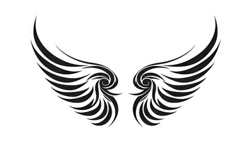 Fototapeta na wymiar Heavenly soar. Black angelic winged on white background isolated. Eagle flight. Emblem of power and majesty. Skyward bound. Symbolic feathers in art