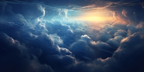 Natural sun shines over clouds in deep blue stormy sky © Настя Шевчук