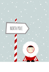 Fototapeta na wymiar Illustration of the Eskimo and pointer to the North Pole