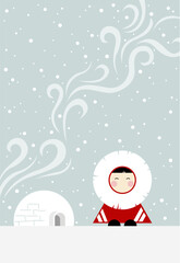 Winter illustration of the Eskimo and igloo - obrazy, fototapety, plakaty