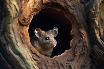 a mouse in a tree hole