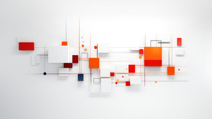 3D red and orange rectangles in mondrian style geometric background - obrazy, fototapety, plakaty
