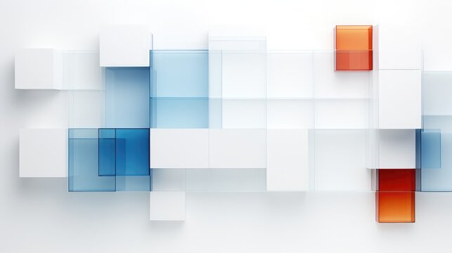 3D blue and orange rectangles in mondrian style geometric background minimalist