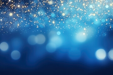 Abstract blue background with bokeh and highlights, festive backdrop. AI generative. - obrazy, fototapety, plakaty