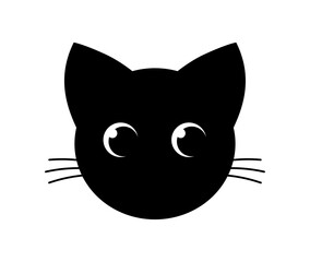 Cute black cat head face icon isolated on white background.
