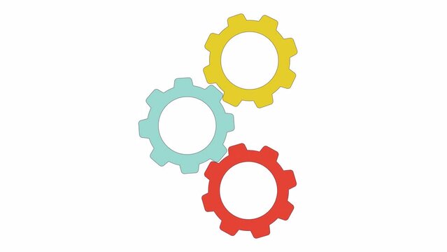 Rotating gears line 2D object animation. Engine cogs in motion flat color cartoon 4K video, alpha channel. Industrial machine parts. Industry progress. Cogwheels animated item on white background
