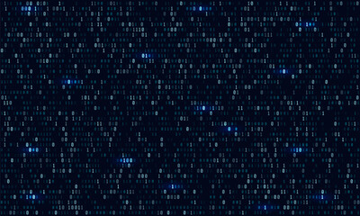 Binary computer code. Cyber background constructed with numbers one and zero. Abstract visualization of programming. Vector illustration.