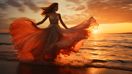 Sun-Kissed Ballet Dancer Performs Arabesque on Serene Beach During Golden Hour.