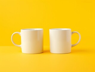 Two mugs mockup on yellow background generative ai